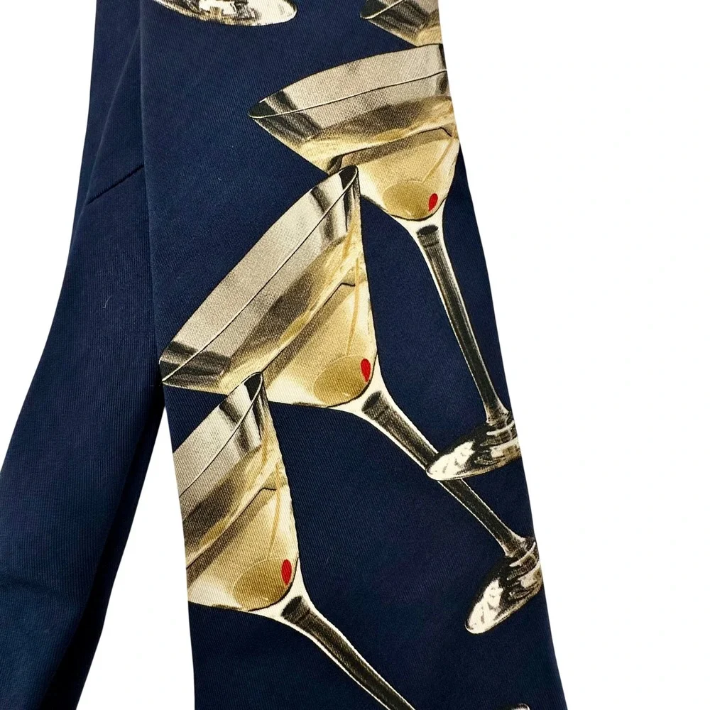 VTG Polo Ralph Lauren Neiman Marcus Martini Glass Silk Tie Blue Hand Made‎ USA